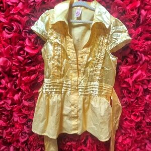 Chillipop Girls Size 10/12 Yellow Satin like feel 95% Cotton 5% Spandex Shirt